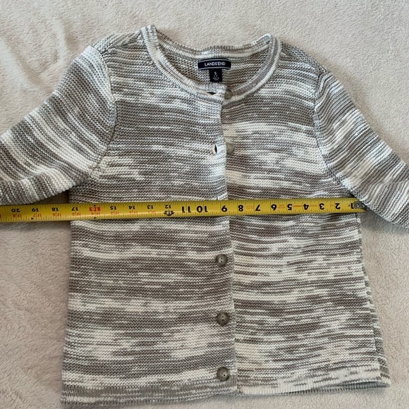 Lands’ End 💯% Cotton Women’s White Gray Button Down Cardigan Sweater Size Small - Picture 15 of 17
